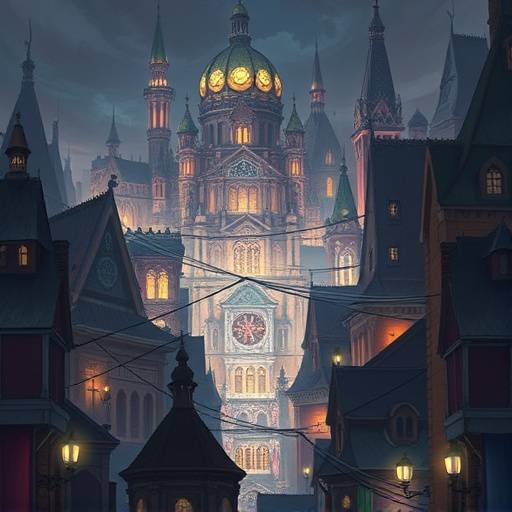 Een gedetailleerde illustratie van een fictieve stad voor een game-ontwerpproject