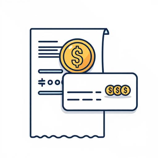 Illustratie van een factuur met een munt en een vinkje, symboliserend betalingen en financi&radic;&acute;le afspraken.