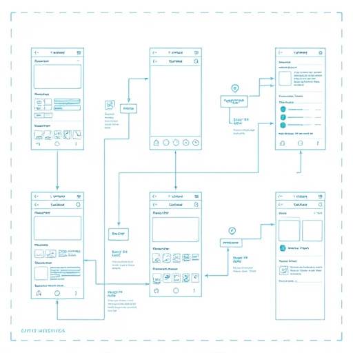 Wireframes en prototypes die de gebruikersstroom van een app tonen